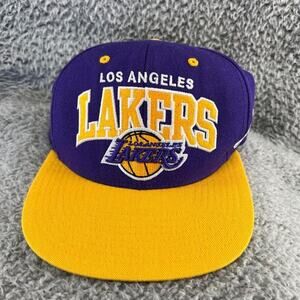 Los Angeles Lakers Hat Purple Yellow Snapback Embroidered Spellout Mitchell Ness